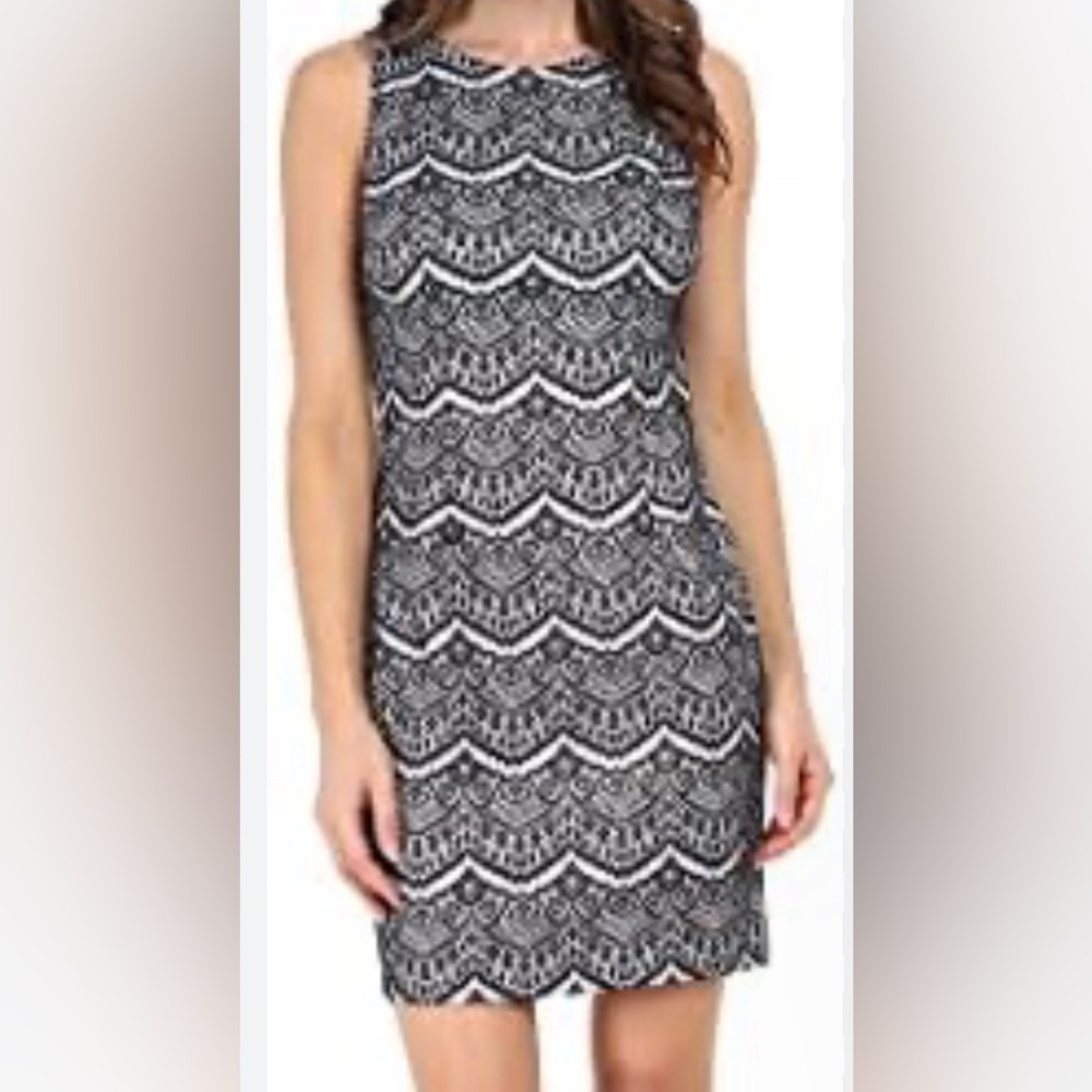 JESSICA SIMPSON size 2, black bonded lace over pink lining, sleeveless dress